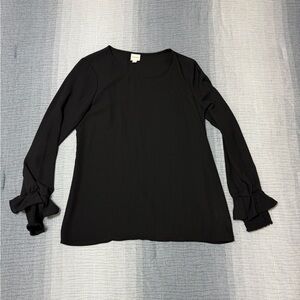 Pleione Blouse Women's S/P Black With Smocked & Ruffled Sleeves Whimsigoth Boho